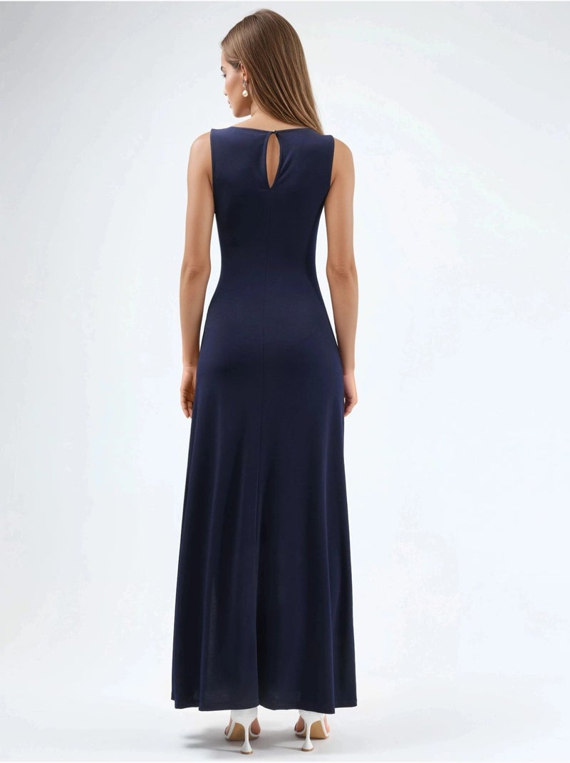 Robe longue à encolure bateau Bleu marine - Kiabi