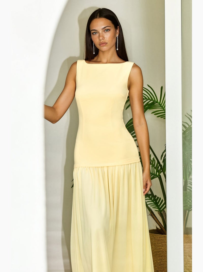 Robe longue à encolure bateau et fermeture éclair hiccup Jaune citron - Kiabi