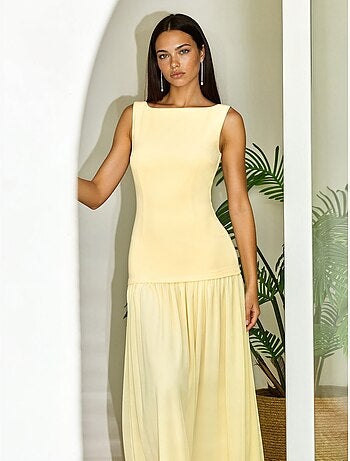Robe longue à encolure bateau et fermeture éclair