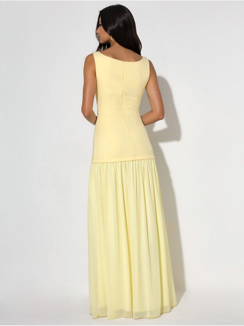 Robe longue à encolure bateau et fermeture éclair Jaune citron - Kiabi