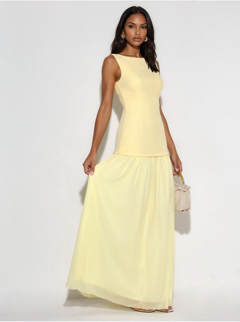 Robe longue à encolure bateau et fermeture éclair Jaune citron - Kiabi