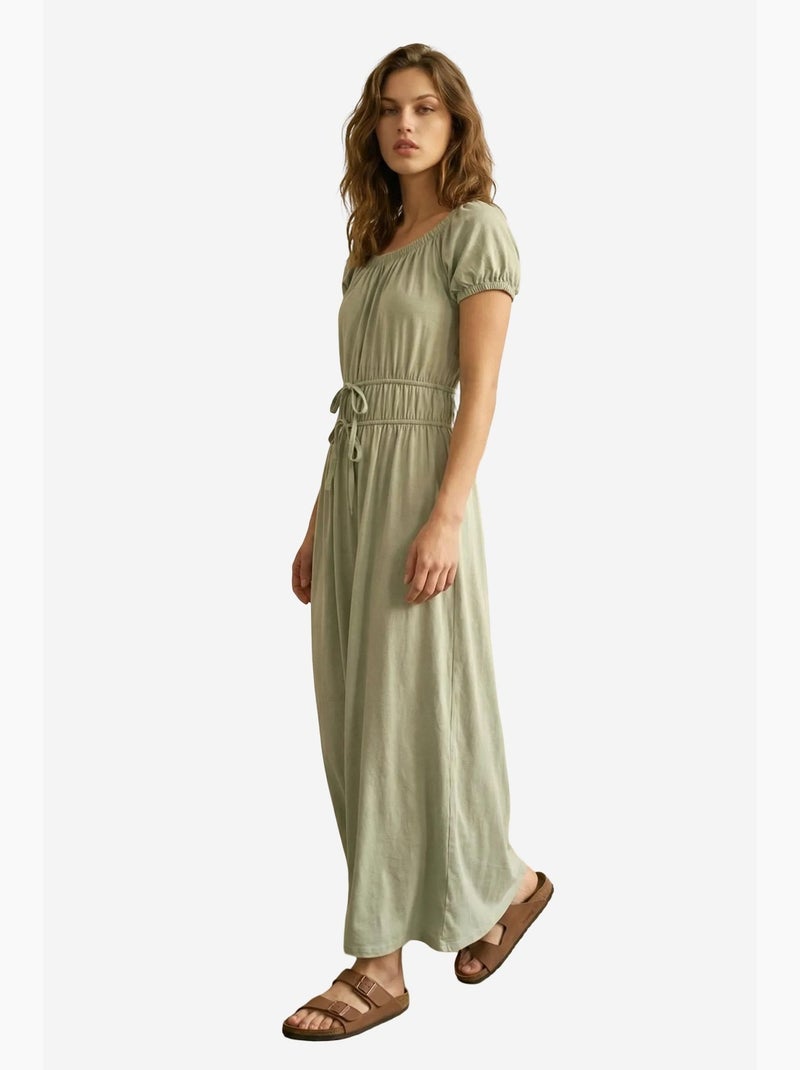 Robe longue à encolure carrée et lien my fashion Vert menthe - Kiabi