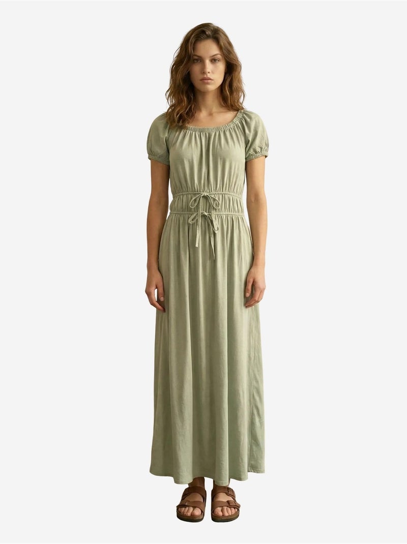 Robe longue à encolure carrée et lien my fashion Vert menthe - Kiabi