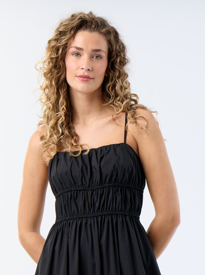 Robe longue à étage unie Noir - Kiabi