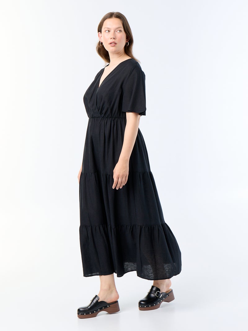 Robe longue à étages coupe portefeuille Noir - Kiabi