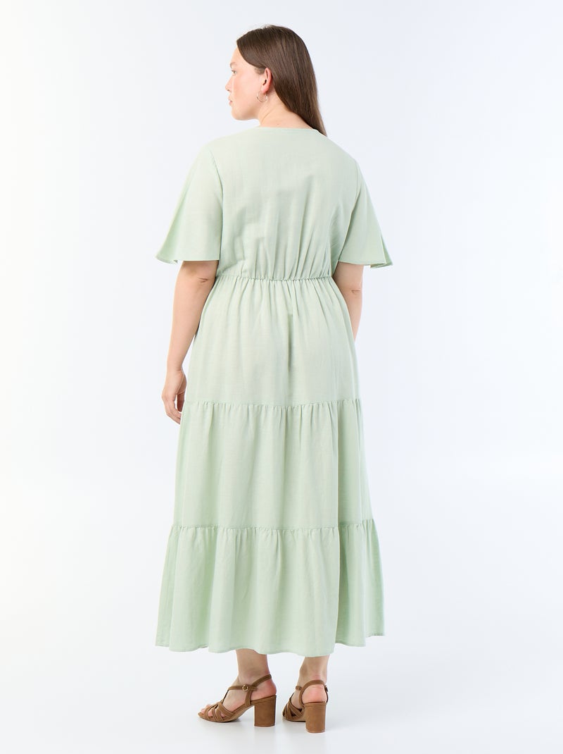 Robe longue à étages coupe portefeuille Vert - Kiabi