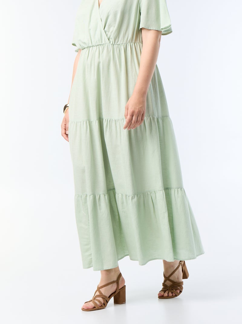 Robe longue à étages coupe portefeuille Vert - Kiabi