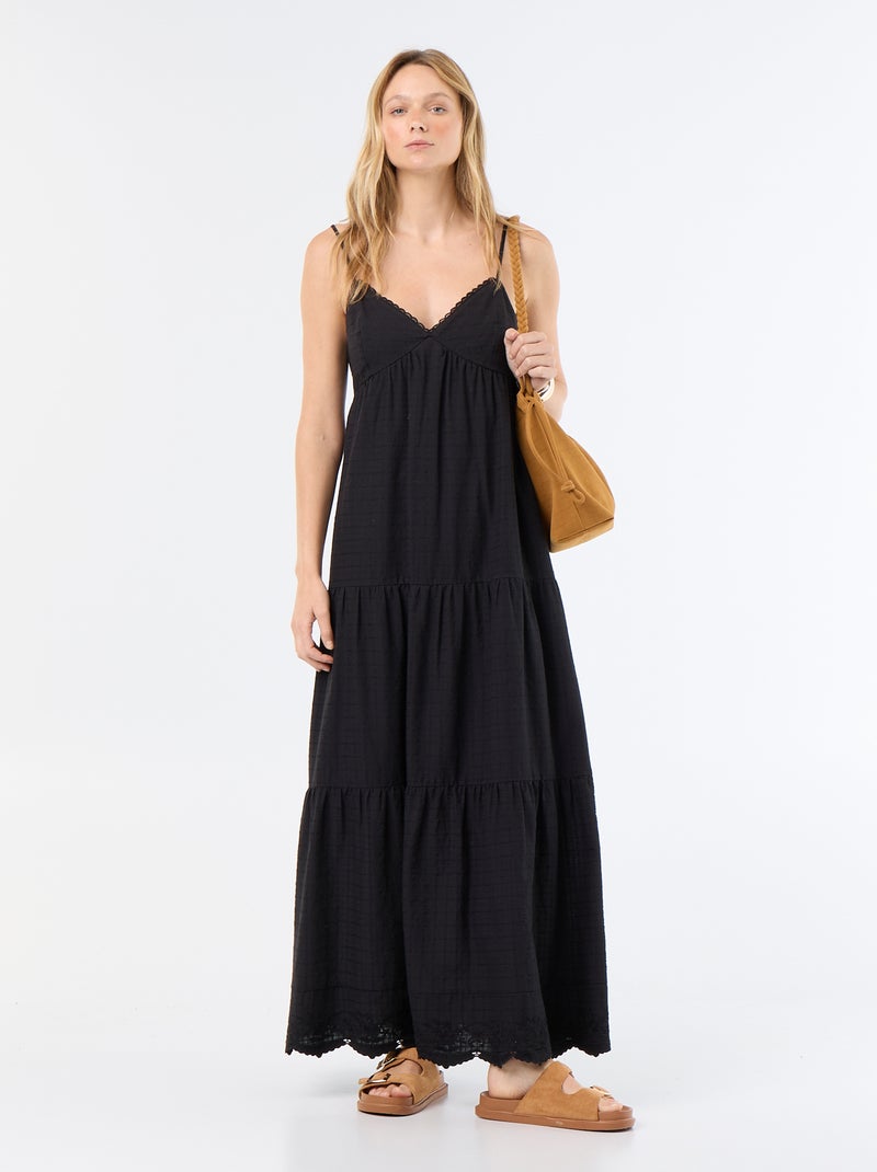 Robe longue à étages Noir - Kiabi