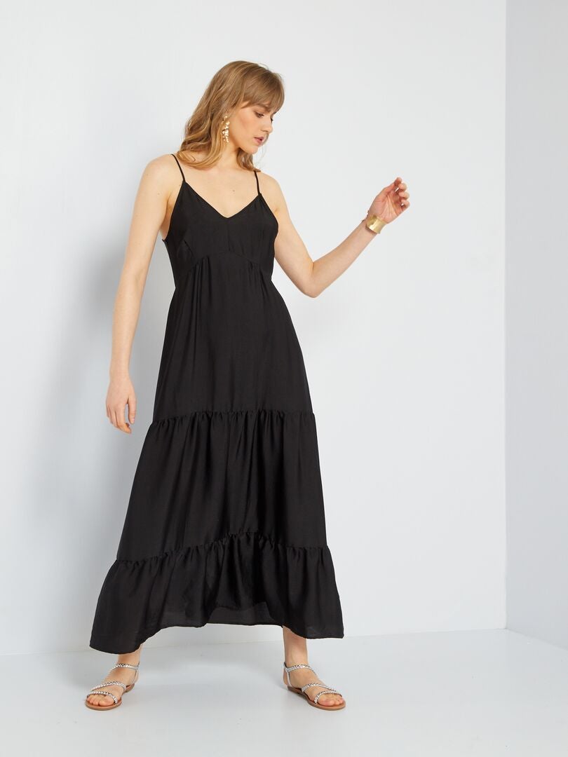 Robe longue à étages noir - Kiabi