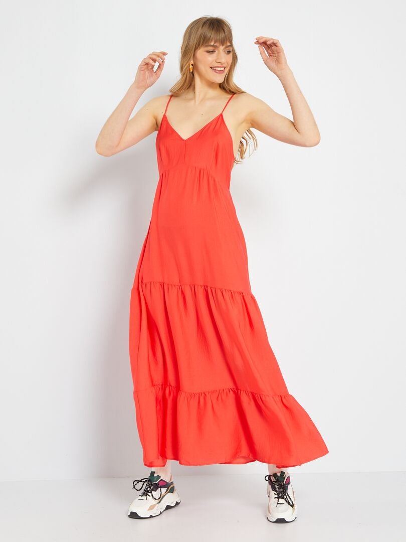 Robe longue à étages rouge - Kiabi