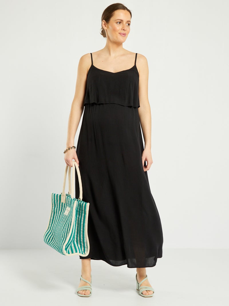 Robe longue à fines bretelles d'allaitement noir - Kiabi