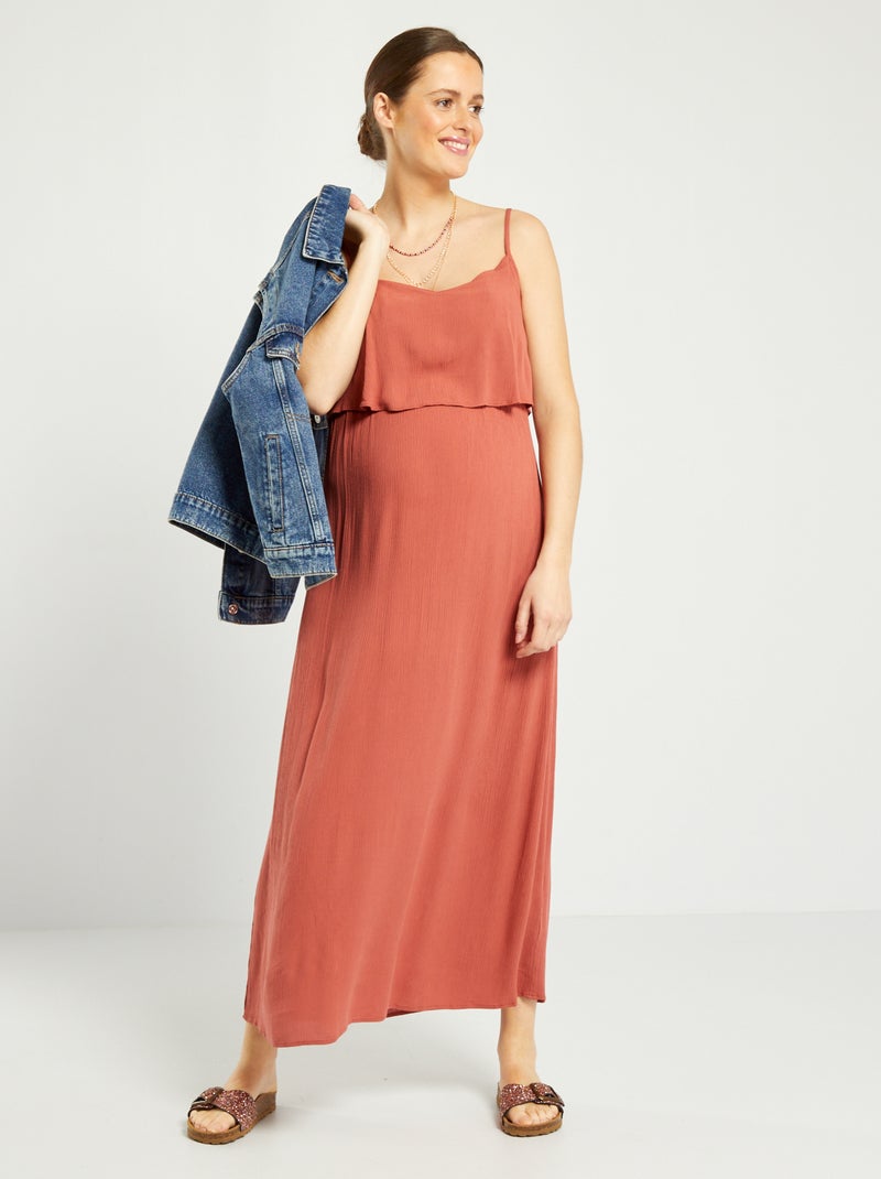 Robe longue à fines bretelles d'allaitement Rouge terracotta - Kiabi