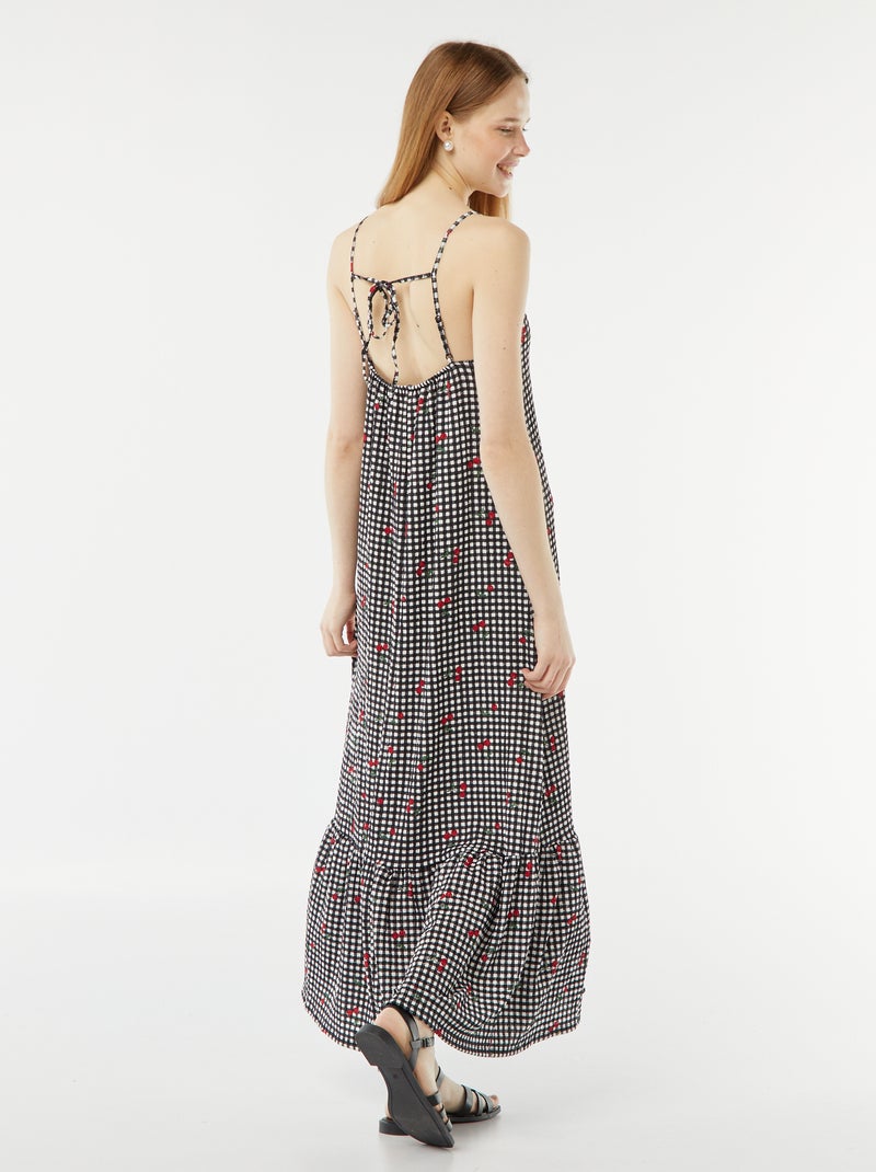 Robe longue à fines bretelles en matière gaufrée Noir - Kiabi