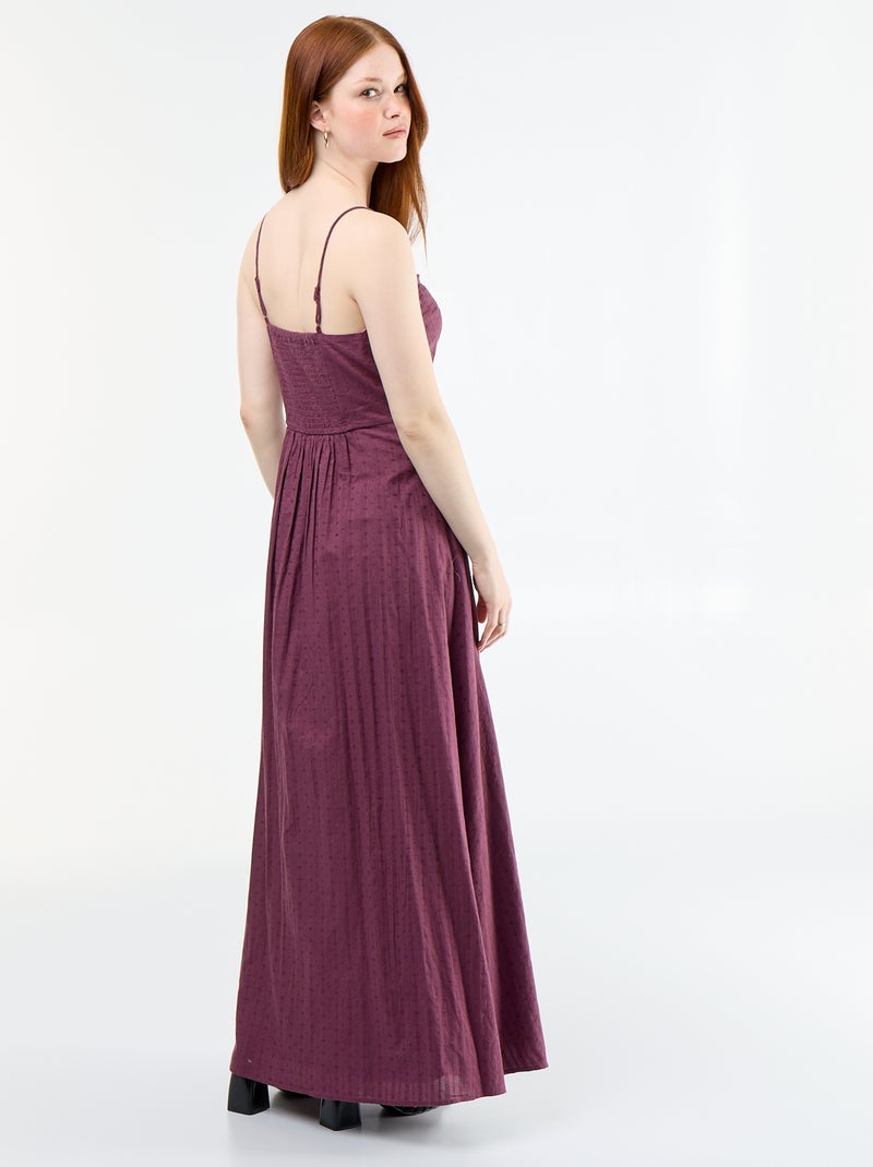 Robe longue à fines bretelles et broderies Violet - Kiabi