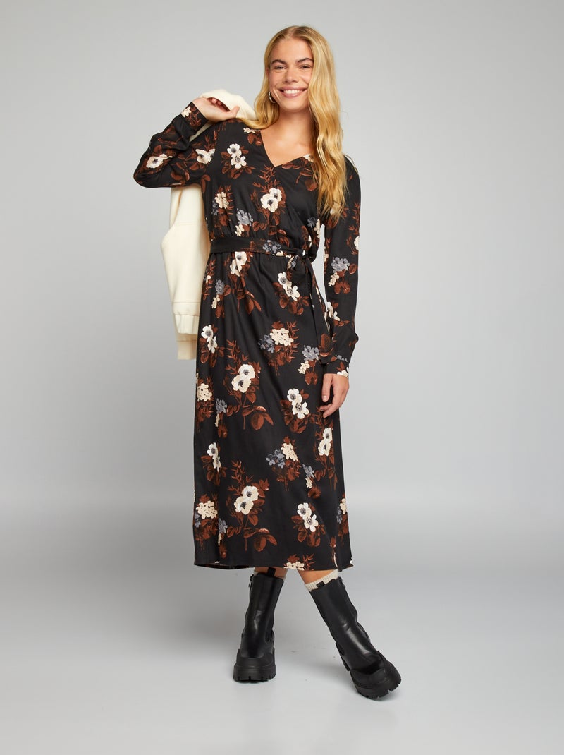 Robe longue à fleurs Noir - Kiabi