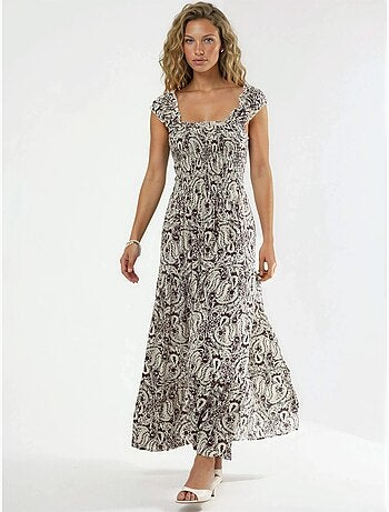 Robe longue à imprimé paisley et col carré busem