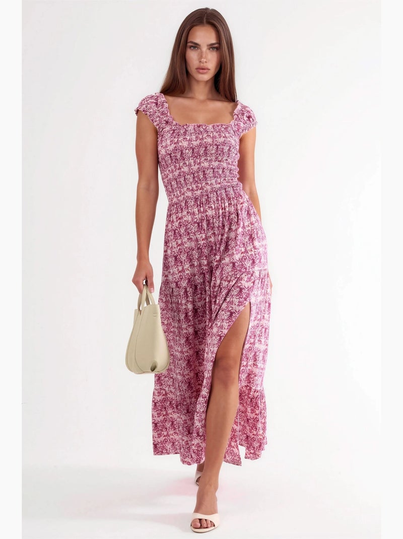 Robe longue à imprimé paisley et col carré busem Rose pâle - Kiabi