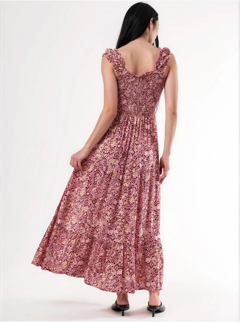 Robe longue à imprimé paisley et col carré busem Rouge bordeaux - Kiabi