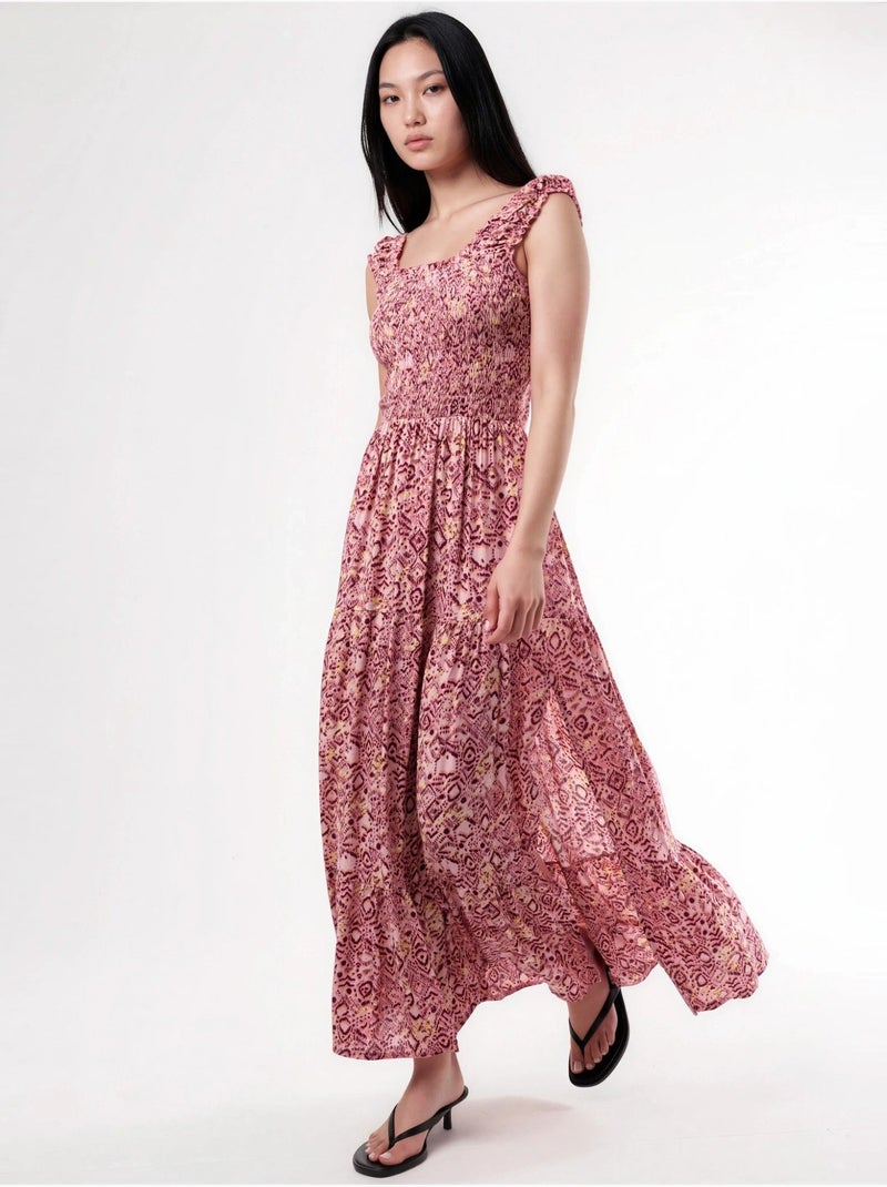 Robe longue à imprimé paisley et col carré busem Rouge bordeaux - Kiabi