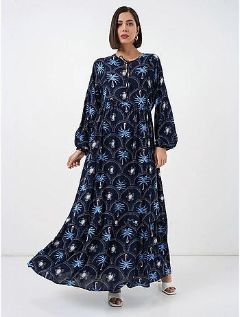 Robe longue à imprimé tropical et fermeture boutonnée bdart