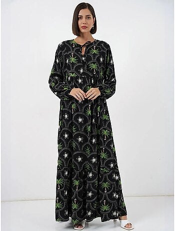 Robe longue à imprimé tropical et fermeture boutonnée bdart