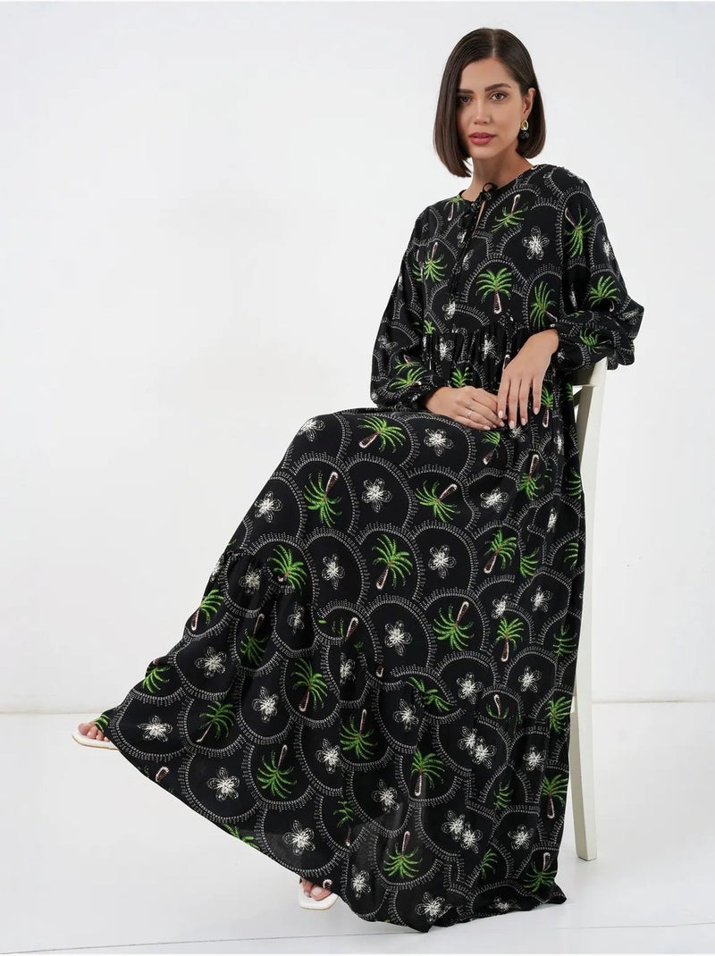 Robe longue à imprimé tropical et fermeture boutonnée bdart Noir - Kiabi