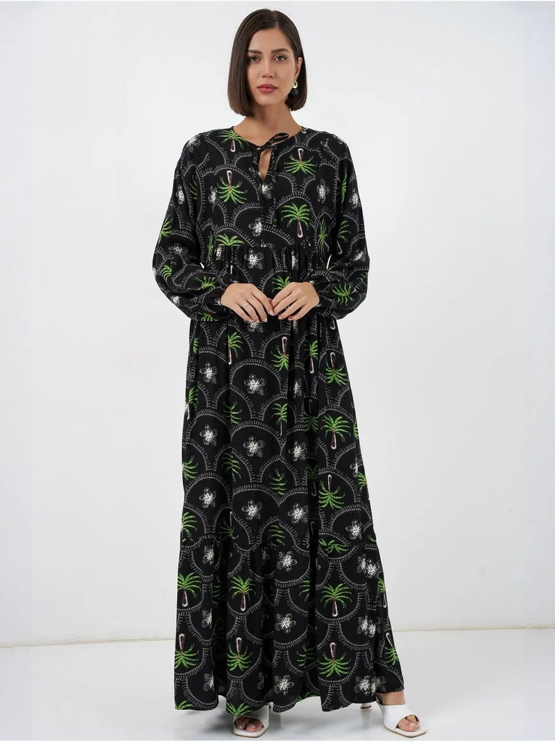Robe longue à imprimé tropical et fermeture boutonnée bdart Noir - Kiabi