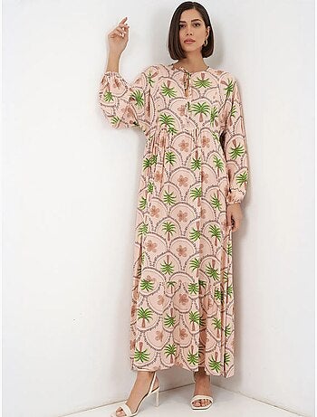 Robe longue à imprimé tropical et fermeture boutonnée bdart