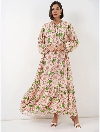 Robe longue à imprimé tropical et fermeture boutonnée bdart