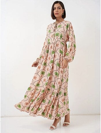 Robe longue à imprimé tropical et fermeture boutonnée bdart