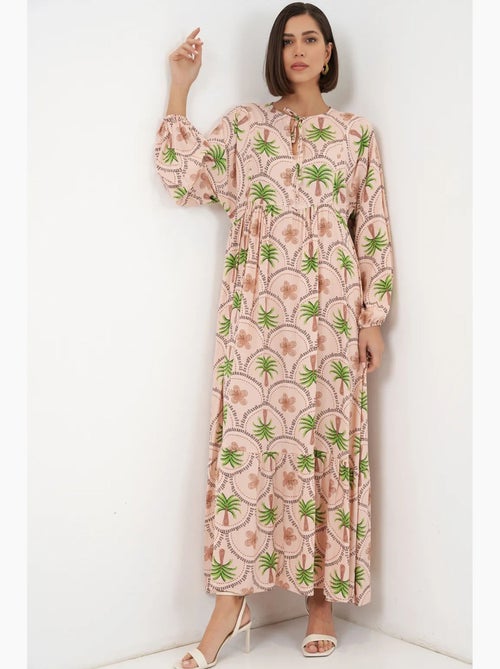 Robe longue à imprimé tropical et fermeture boutonnée bdart - Kiabi