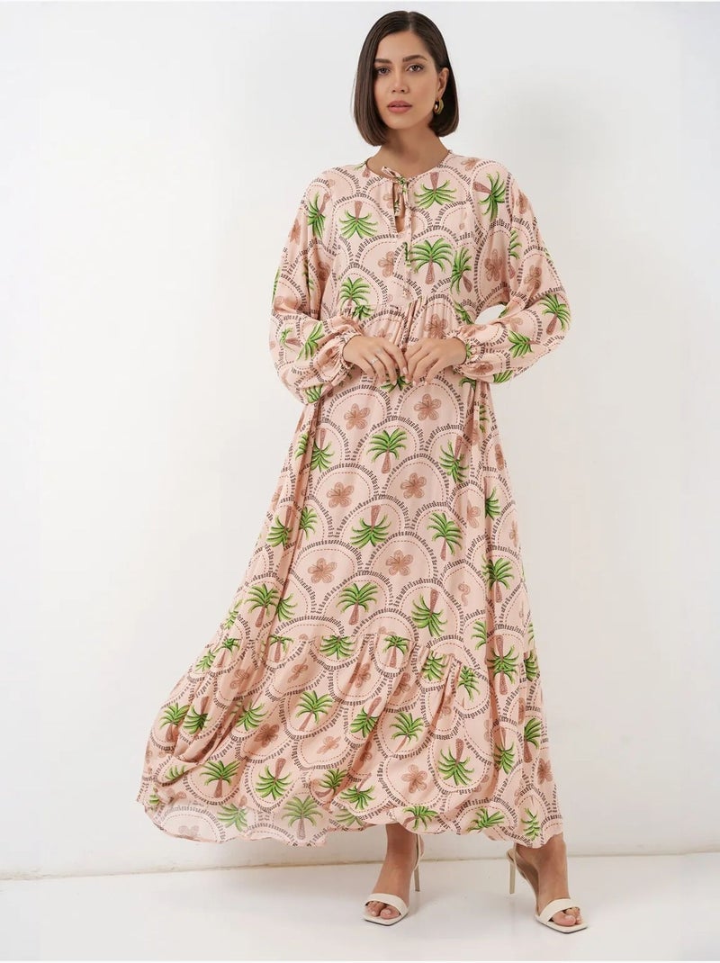 Robe longue à imprimé tropical et fermeture boutonnée bdart Rose pâle - Kiabi