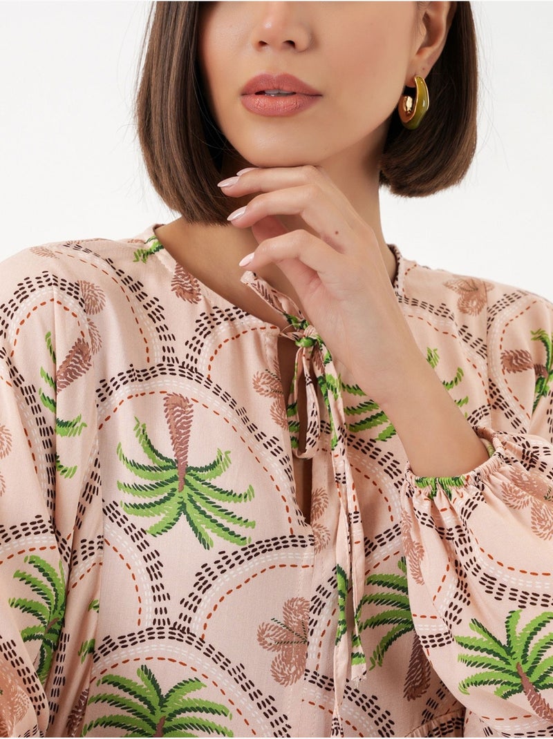 Robe longue à imprimé tropical et fermeture boutonnée bdart Rose pâle - Kiabi
