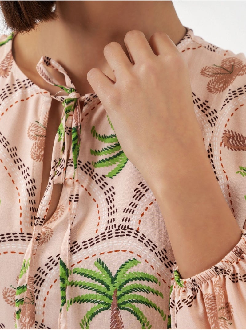 Robe longue à imprimé tropical et fermeture boutonnée bdart Rose pâle - Kiabi
