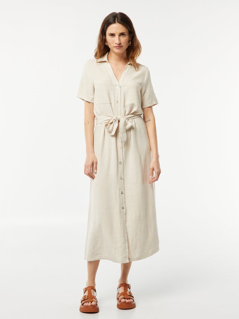 Robe longue à manches courtes en lin mélangé Blanc - Kiabi
