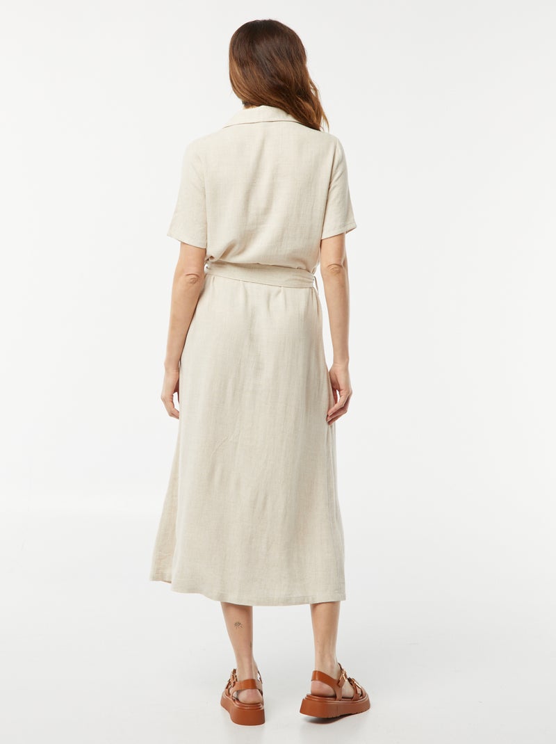 Robe longue à manches courtes en lin mélangé Blanc - Kiabi