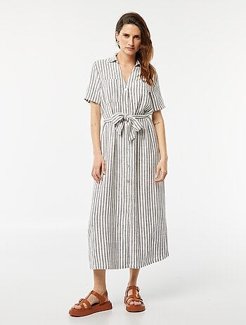 Robe longue à manches courtes en lin mélangé