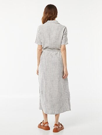 Robe longue à manches courtes en lin mélangé