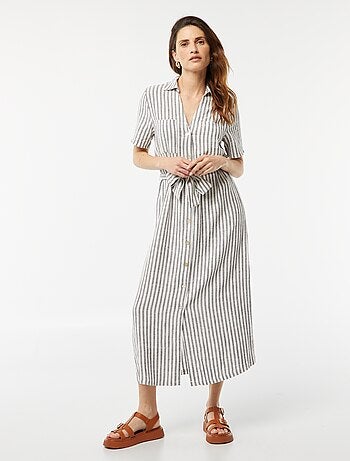Robe longue à manches courtes en lin mélangé