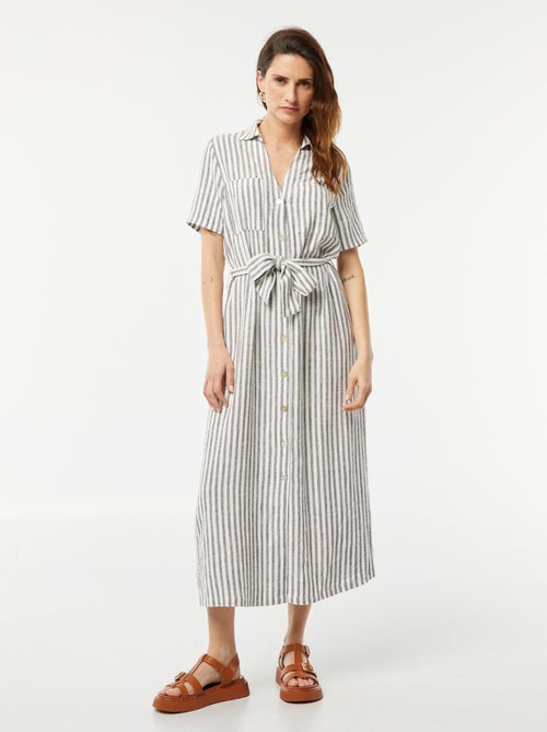 Robe longue à manches courtes en lin mélangé - Kiabi