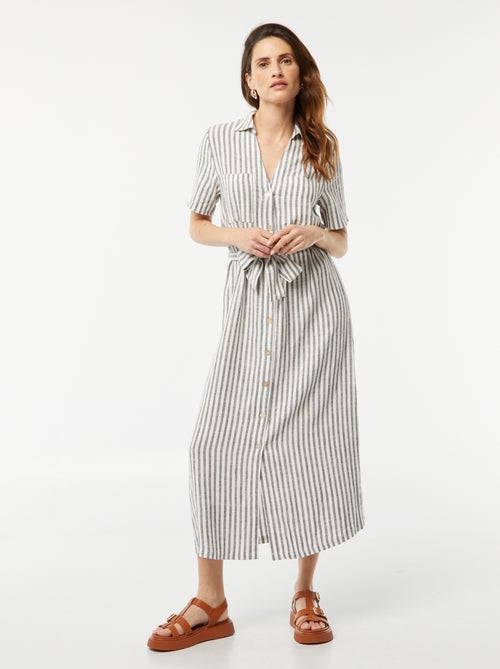 Robe longue à manches courtes en lin mélangé - Kiabi