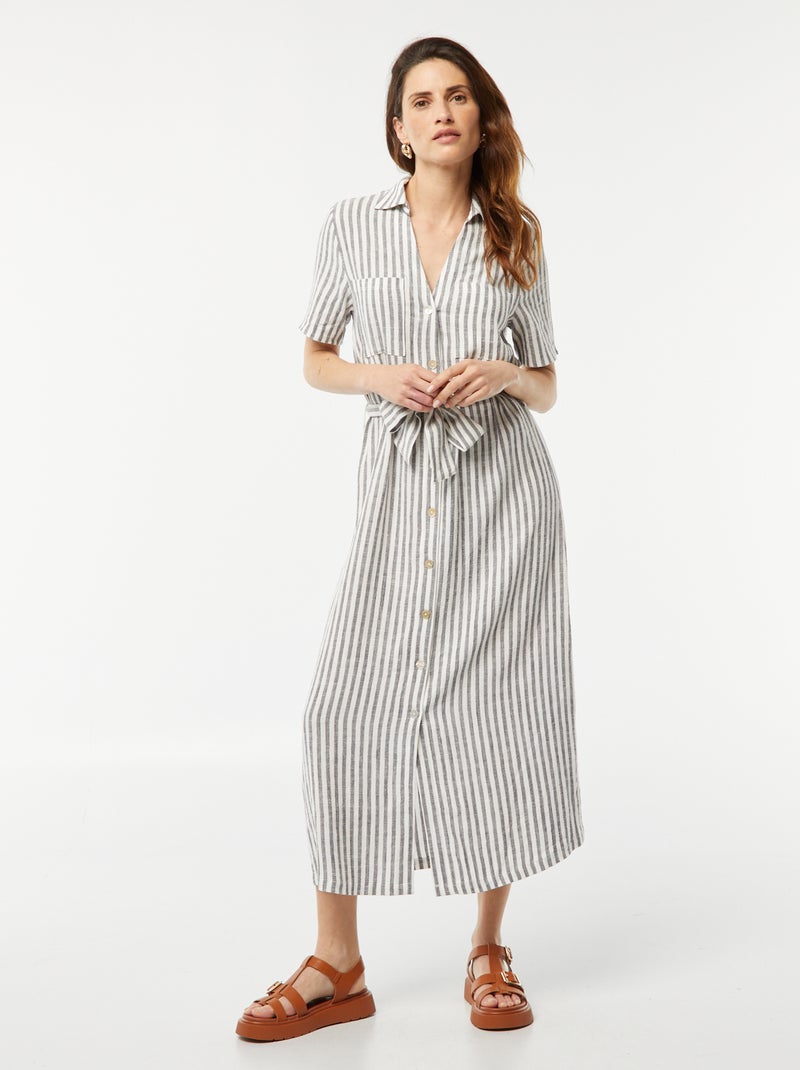 Robe longue à manches courtes en lin mélangé Gris - Kiabi