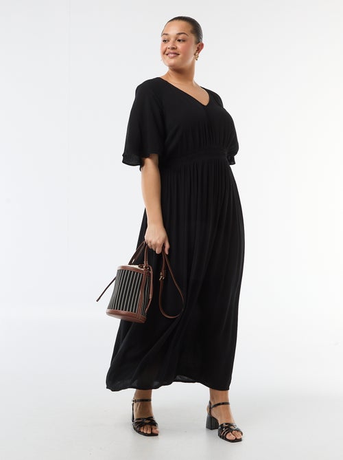 Robe longue à manches courtes en matière crêpée - Kiabi