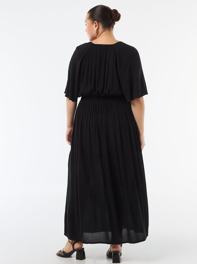 Robe longue à manches courtes en matière crêpée Noir - Kiabi