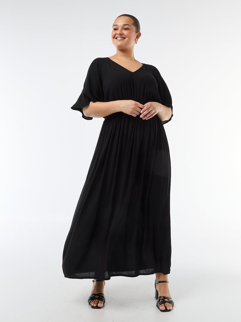 Robe longue à manches courtes en matière crêpée Noir - Kiabi