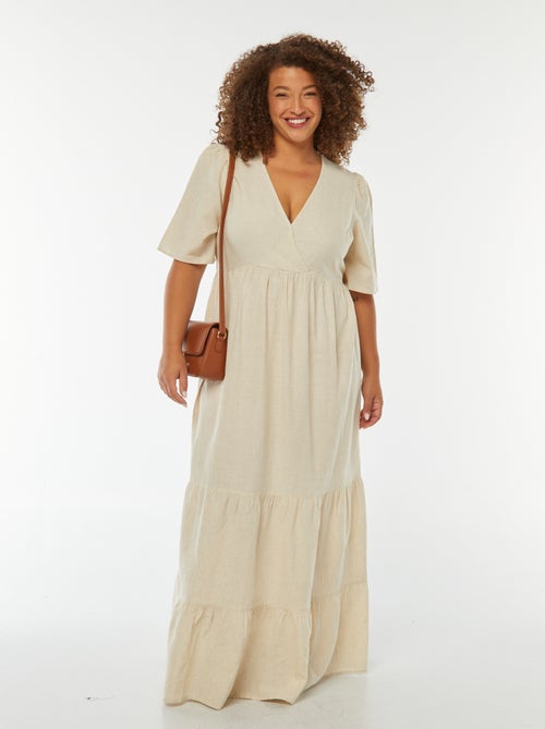 Robe longue à manches courtes et base à étage - Kiabi