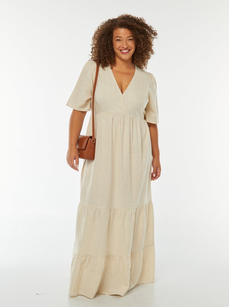 Robe longue à manches courtes et base à étage Beige - Kiabi