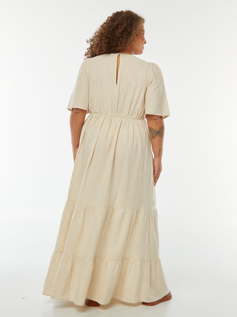 Robe longue à manches courtes et base à étage Beige - Kiabi