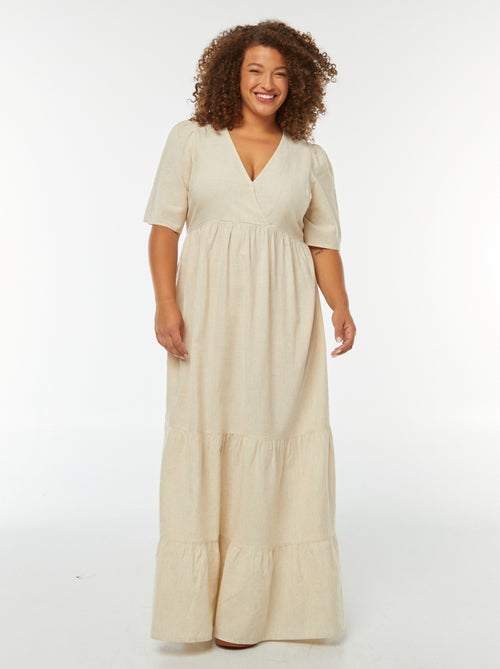 Robe longue à manches courtes et base à étage - Kiabi