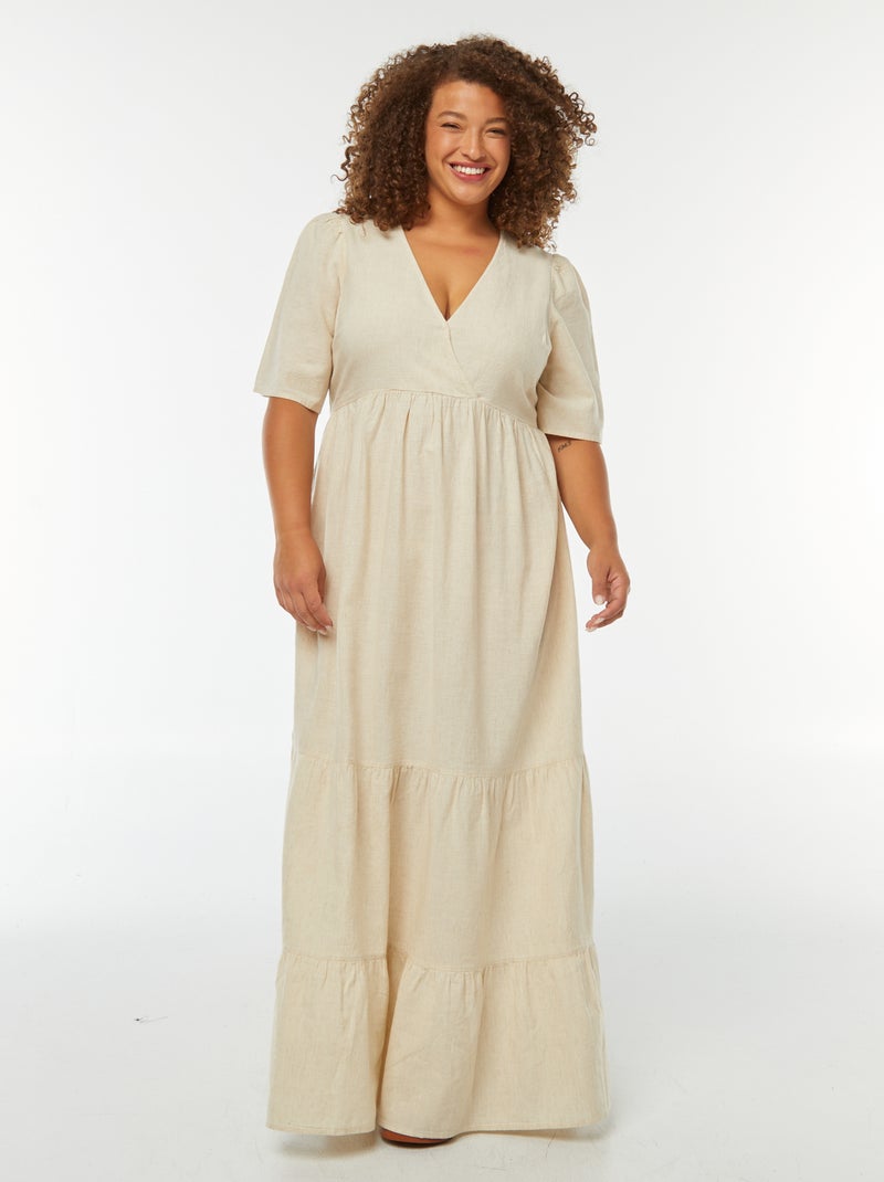 Robe longue à manches courtes et base à étage Beige - Kiabi